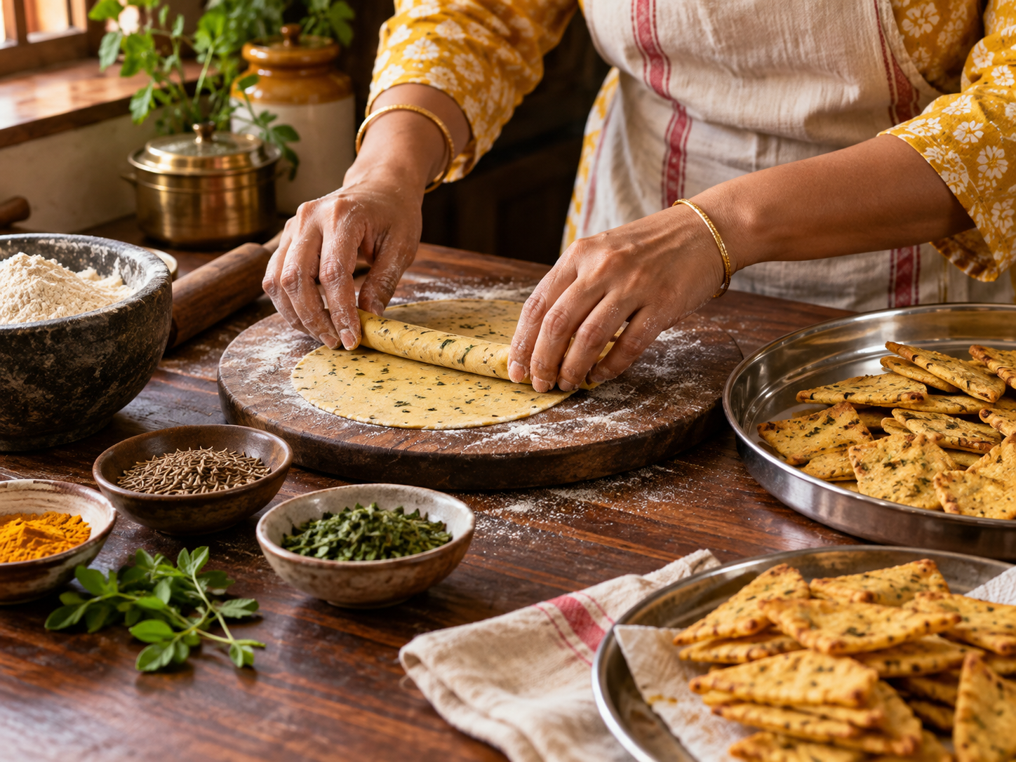 Traditional homemade snacks being prepared with care in Jassi's Kitchen